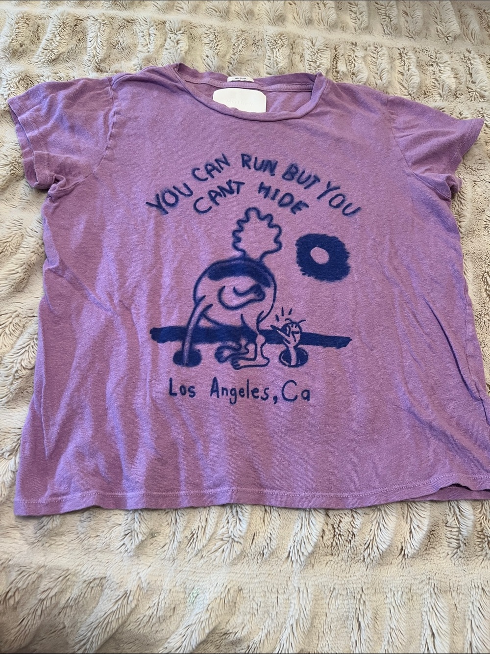 MOTHER Purple Graphic Short Sleeve Tee with Navy Print
